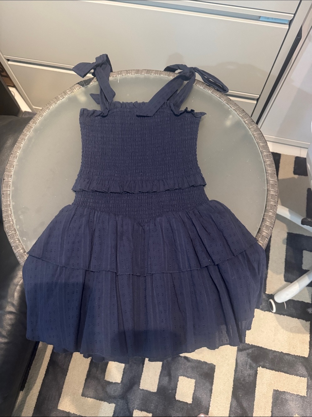 KatieJ NYC Girls Navy Smocked Tie-Shoulder Tiered Dress